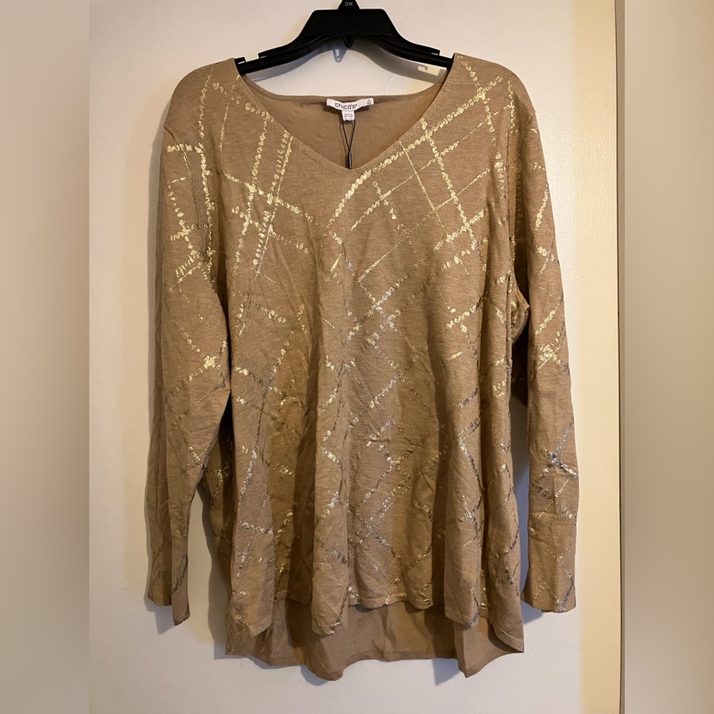 Chico's Gold Patterned Tan Long Sleeve Top